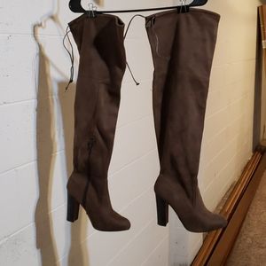 Sexy brown suede thigh high boots over knee